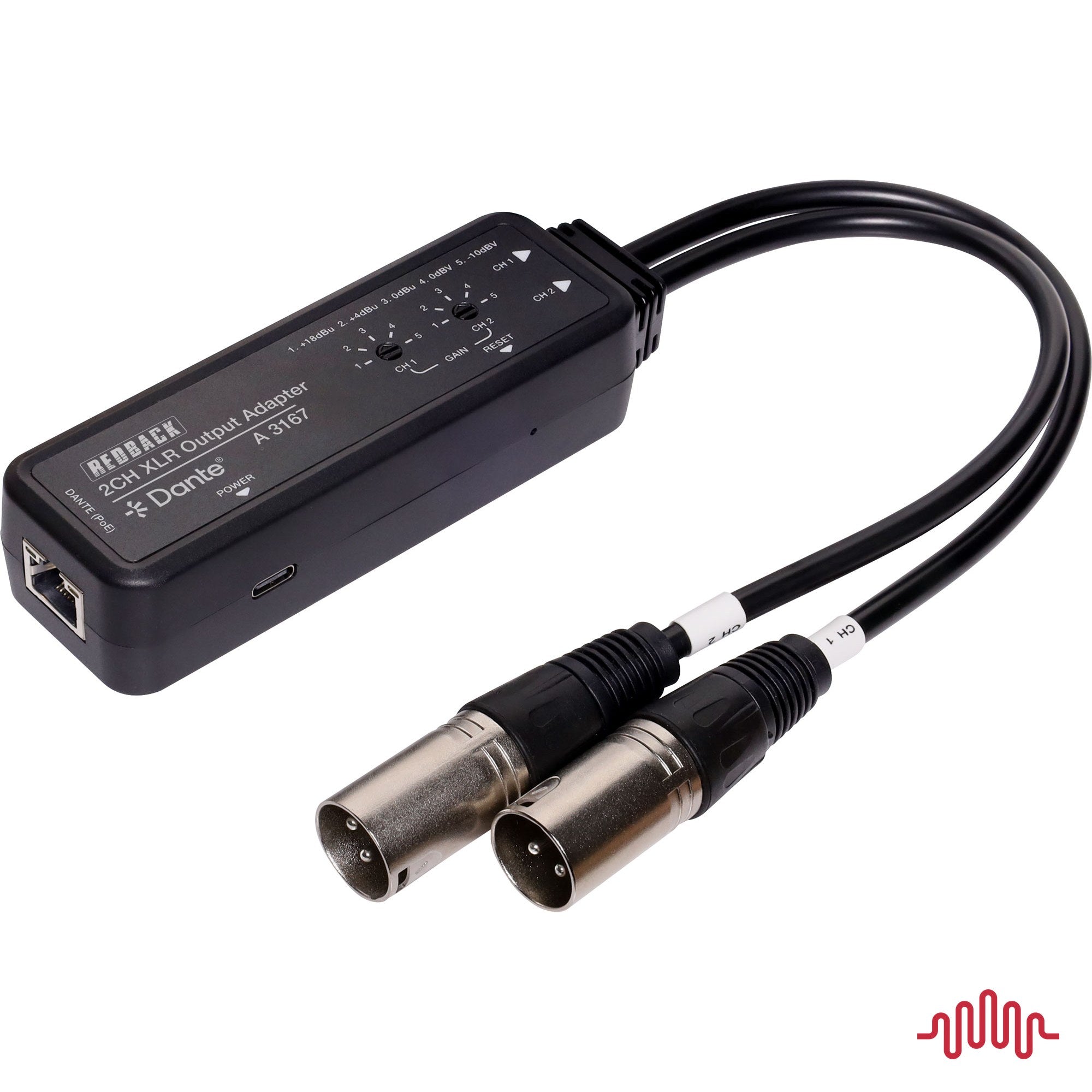 Redback A3167 2 channel XLR output to Dante input adapter