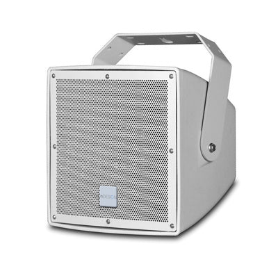 Front view of the inDESIGN 8 IP56 150W two-way speaker, featuring an 8-inch woofer and 1-inch tweeter in a weather and UV-resistant plastic cabinet, designed for medium to long-distance sound reinforcement.